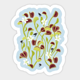 Venus flytraps with flies and flowers Sticker